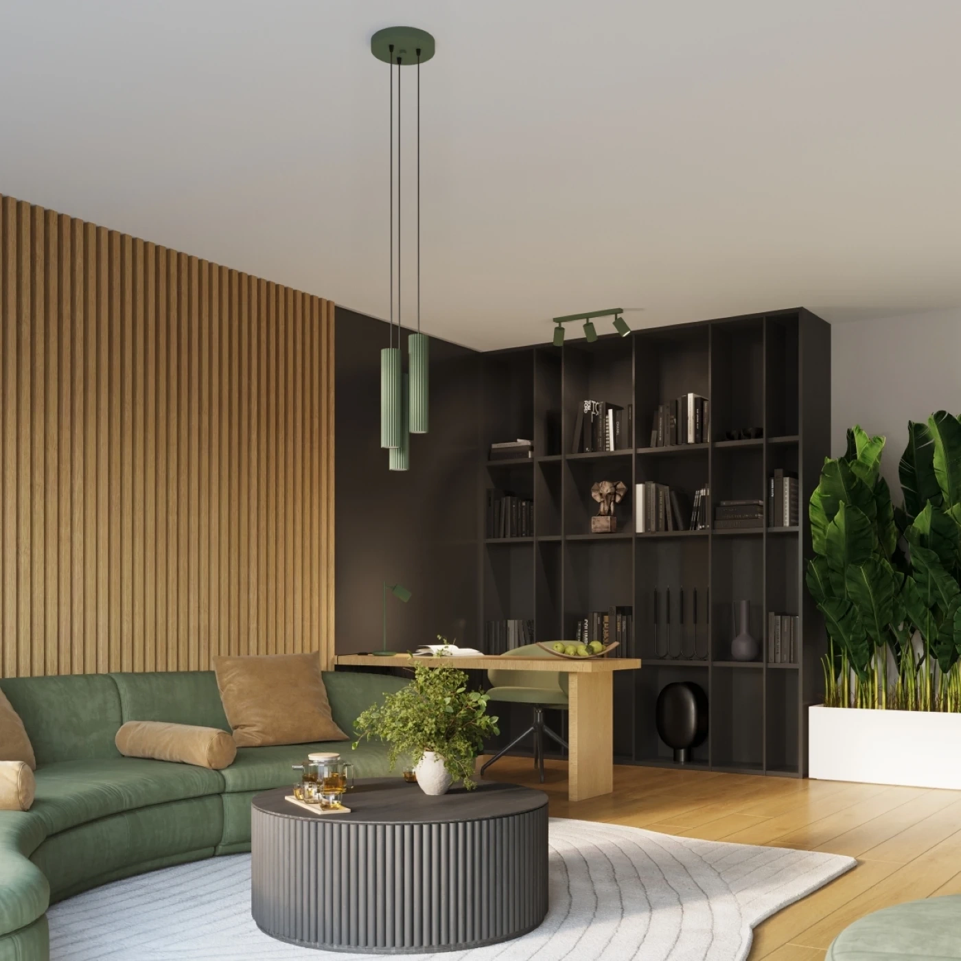 Plafondlamp KARBON 3L olijfgroen