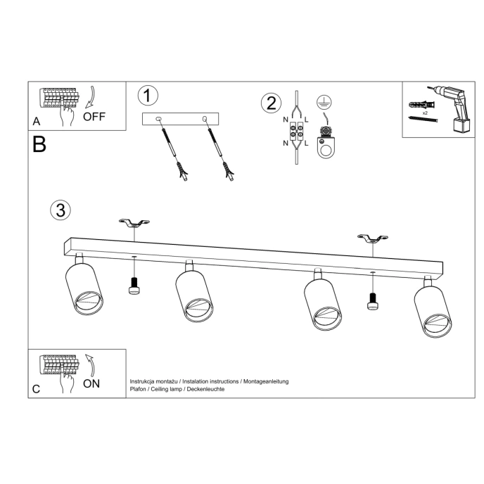 Plafondlamp BERG 4 naturel hout