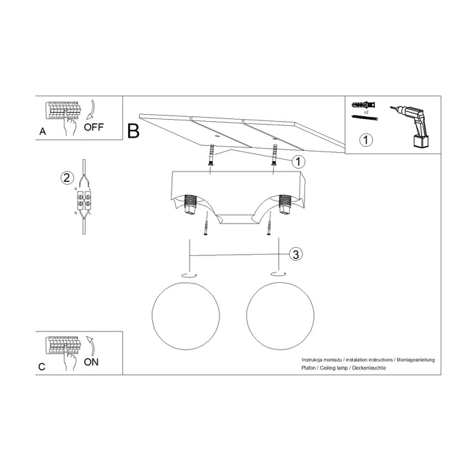 Plafondlamp BULBO 2 naturel hout