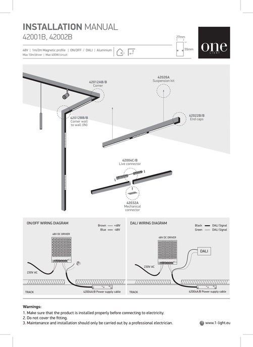 Magneetrail 1m zwart MIDI AAN/UIT DALI 48V