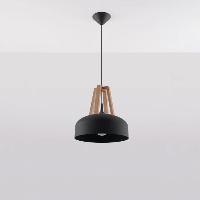 Hanglamp CASCO zwart/natuurlijk hout