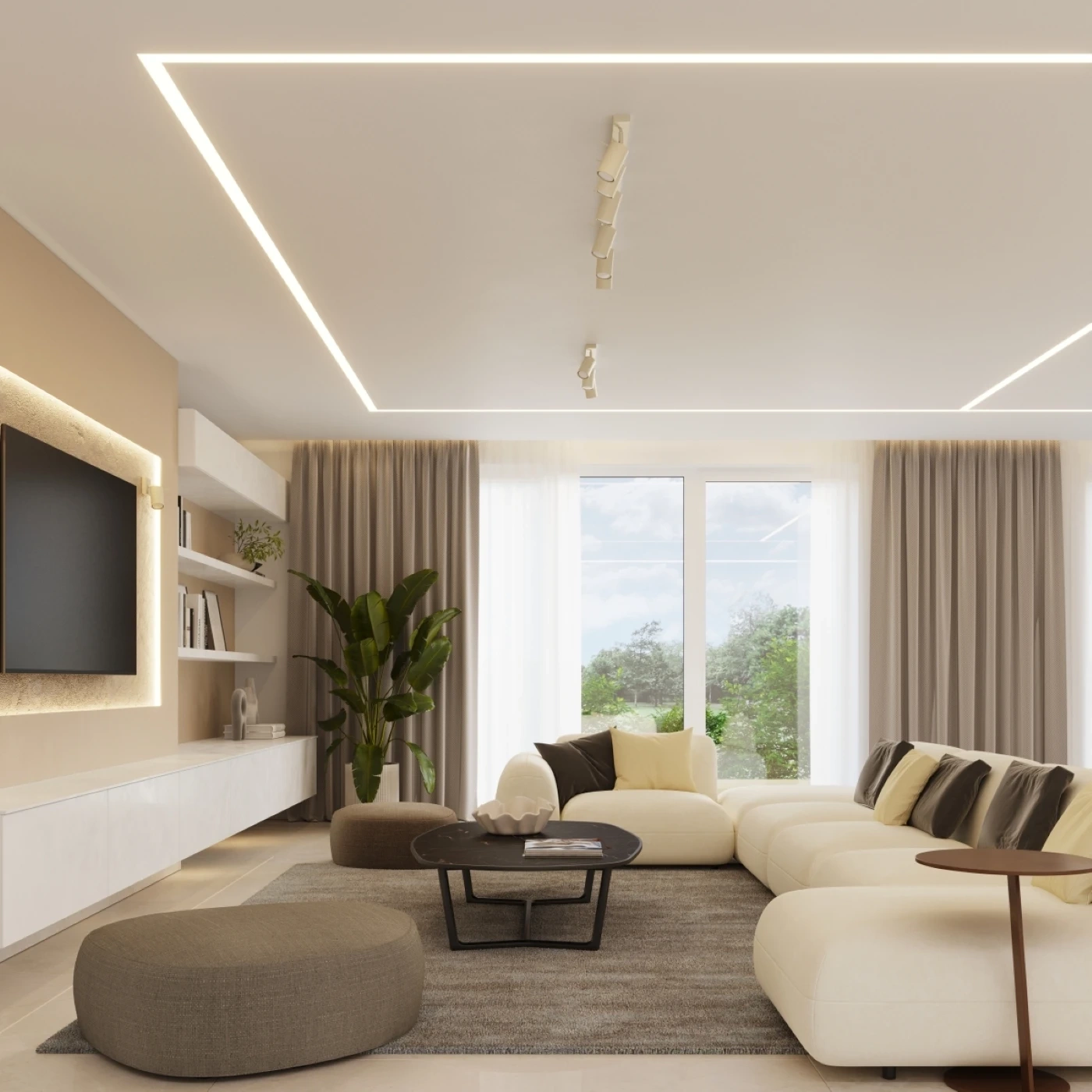 Plafondlamp RING 6L beige