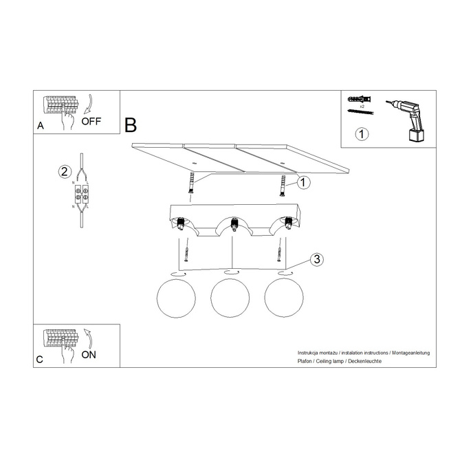 Plafondlamp BULBO 3 natuurlijk hout