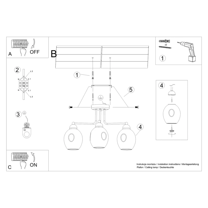 Kroonluchter FILLAN 3 zwart