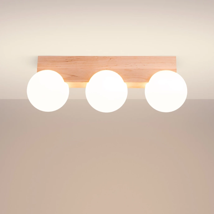 Plafondlamp BULBO 3 natuurlijk hout