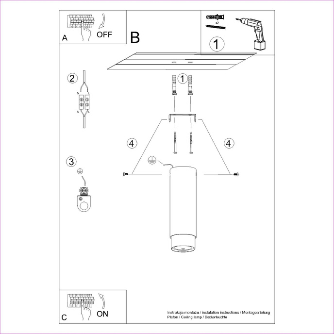 Plafondlamp NERO 22,5 zwart/chroom