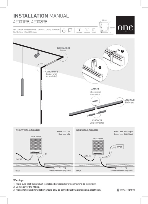 Magnetische inbouwrail 2m zwart MIDI AAN/UIT DALI 48V