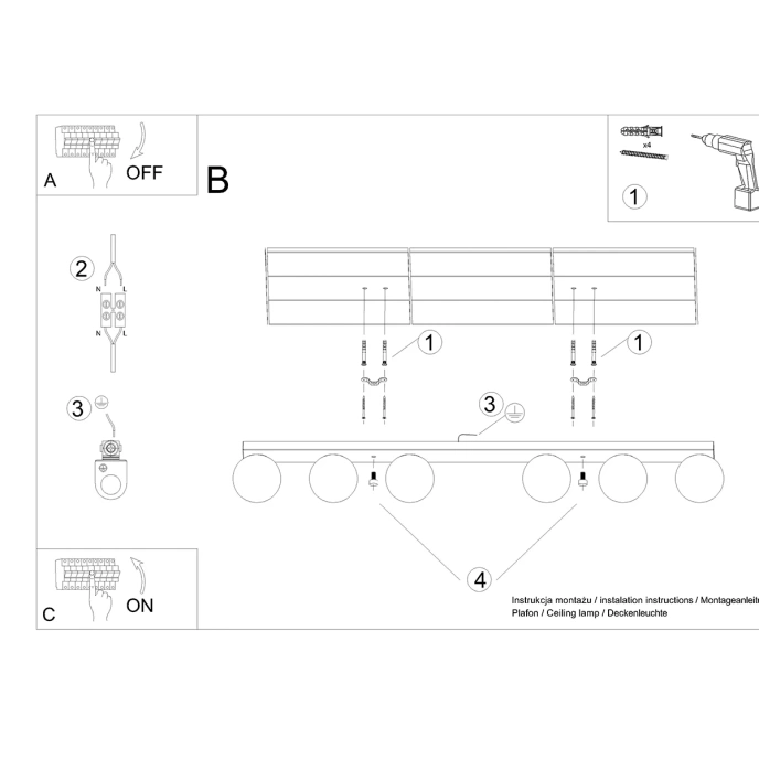 Plafondlamp YOLI 6 zwart