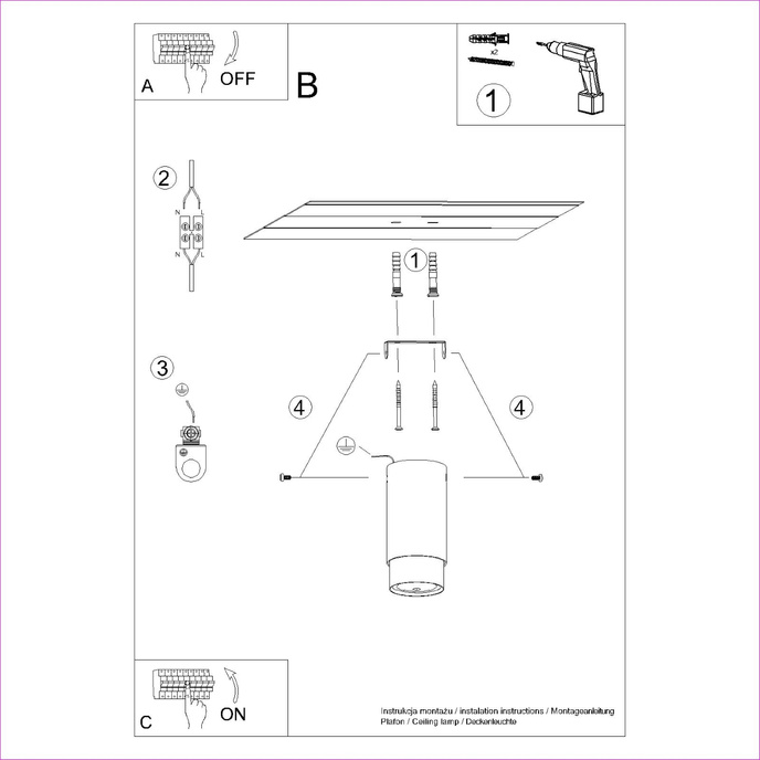 Plafondlamp NERO 12,5 zwart/chroom