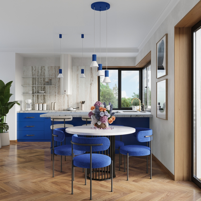 Hanglamp ESTRIA 3P wit/ultramarijn