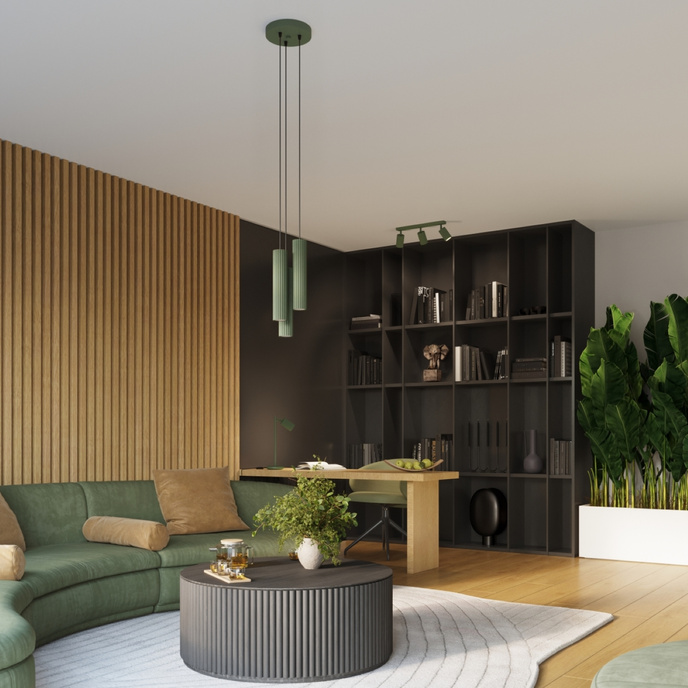 Plafondlamp KARBON 3L olijfgroen