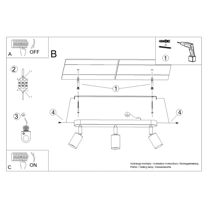 Plafondlamp FORNES 3 zwart