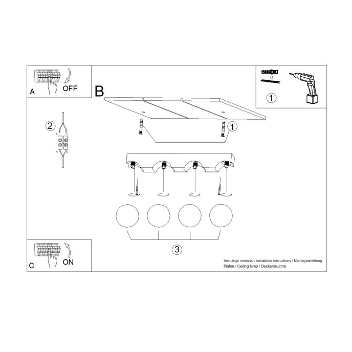 Plafondlamp BULBO 4 natuurlijk hout