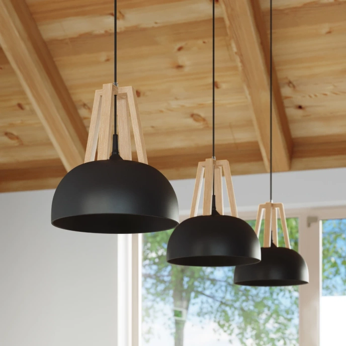 Hanglamp CASCO zwart/natuurlijk hout