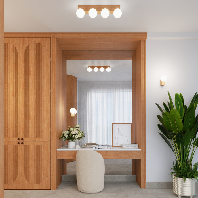 Plafondlamp BULBO 3 natuurlijk hout