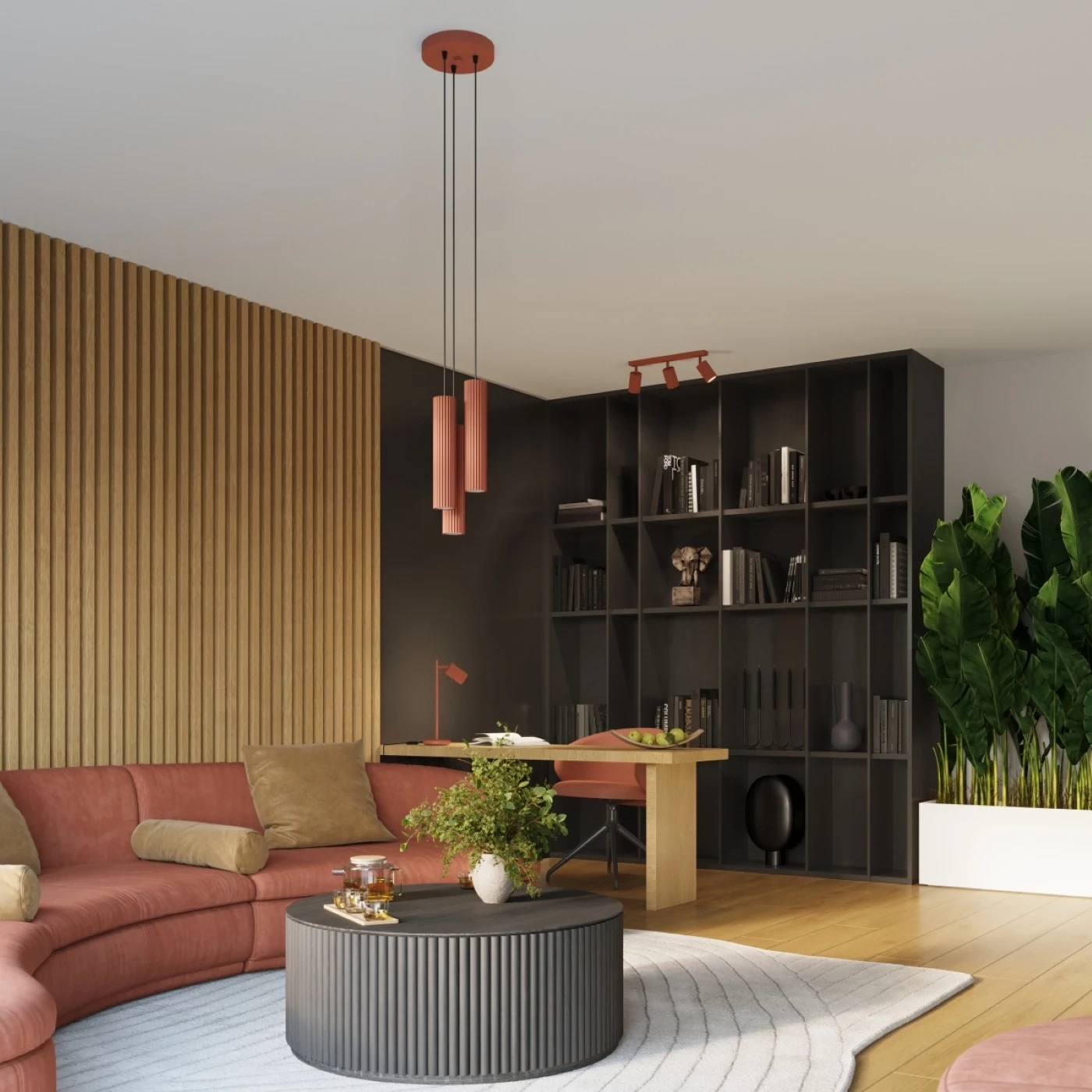 Plafondlamp KARBON 3L rood oker