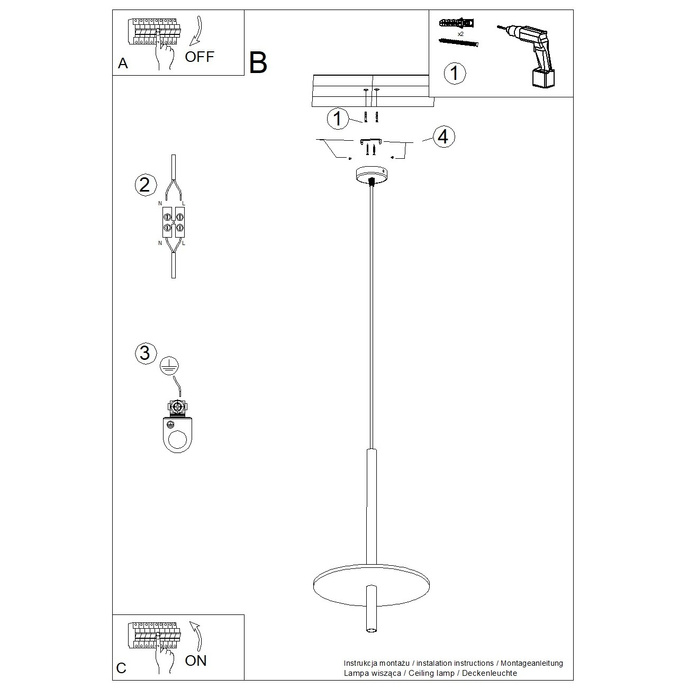 Hanglamp FELTRO 1 zwart/geel