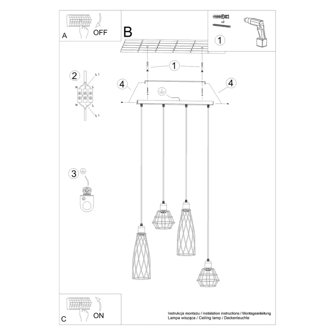 Hanglamp SUBA 4L zwart