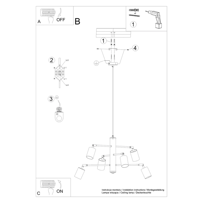 Kroonluchter LEMMI 6 zwart