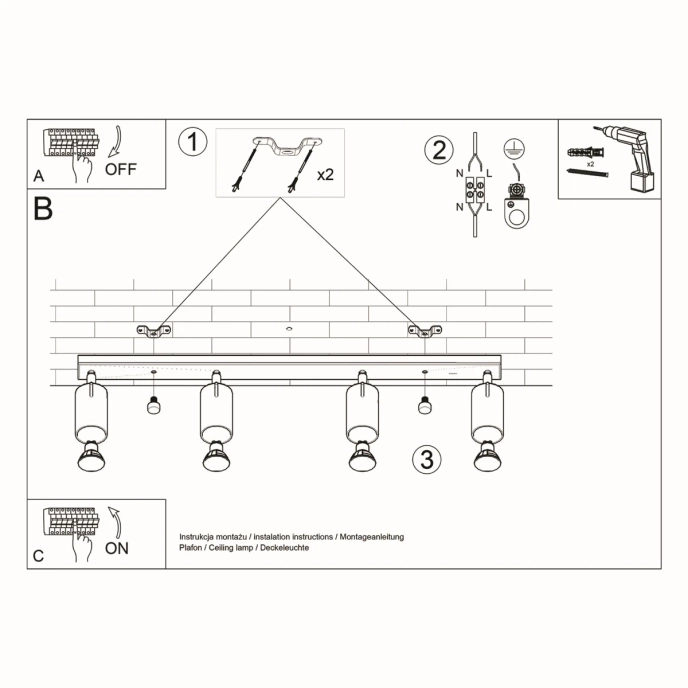 Plafondlamp RING 4L zwart