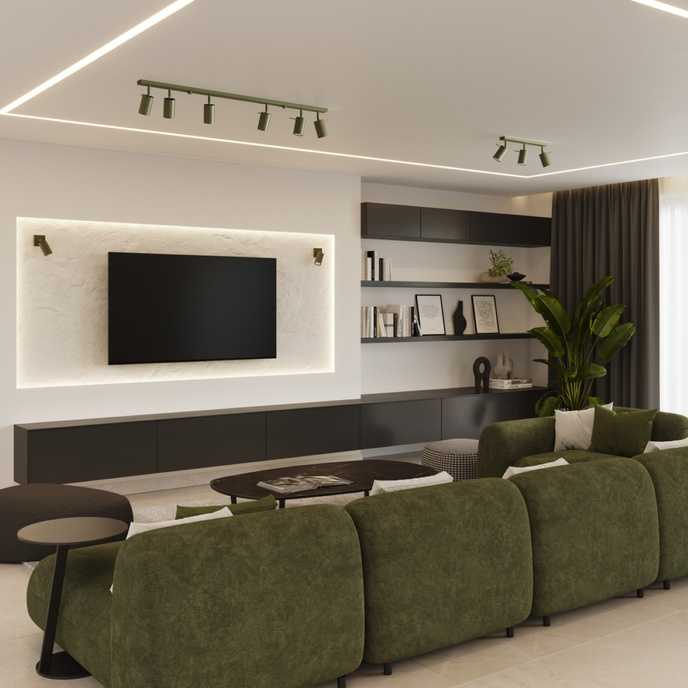 Plafondlamp RING 6L olijfgroen