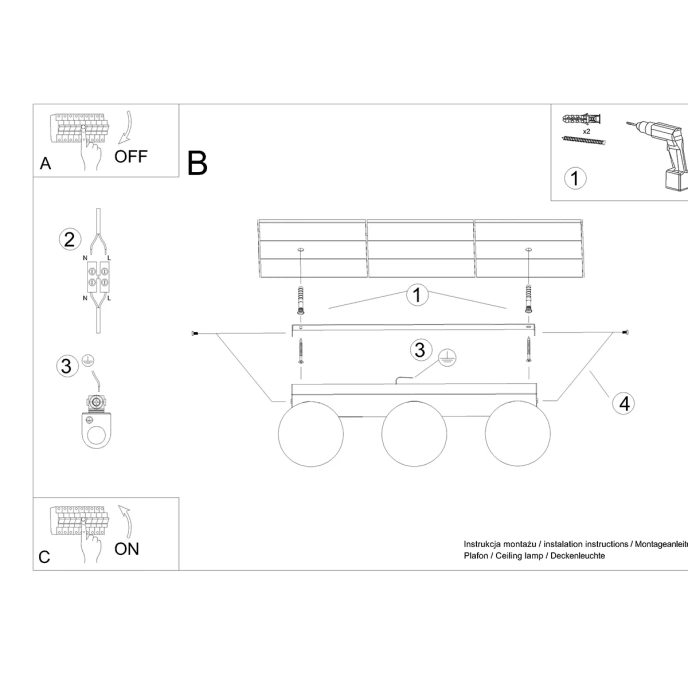 Plafondlamp YOLI 3 wit