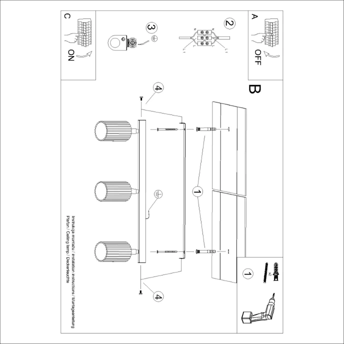 Plafondlamp KARBON 3L olijfgroen