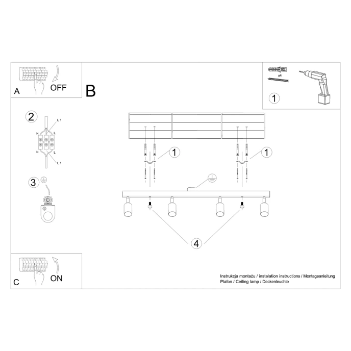 Plafondlamp VERDO 4 wit