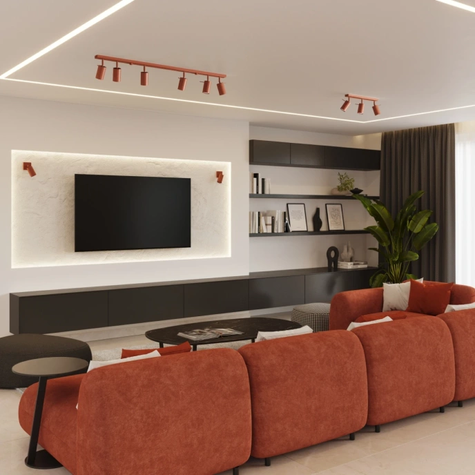 Plafondlamp RING 4L rood ochra