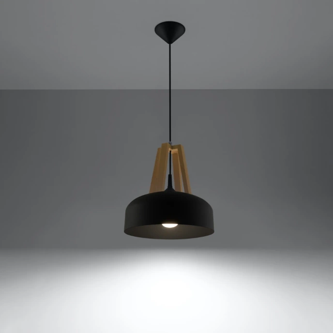 Hanglamp CASCO zwart/natuurlijk hout