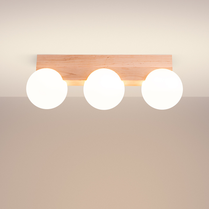 Plafondlamp BULBO 3 natuurlijk hout