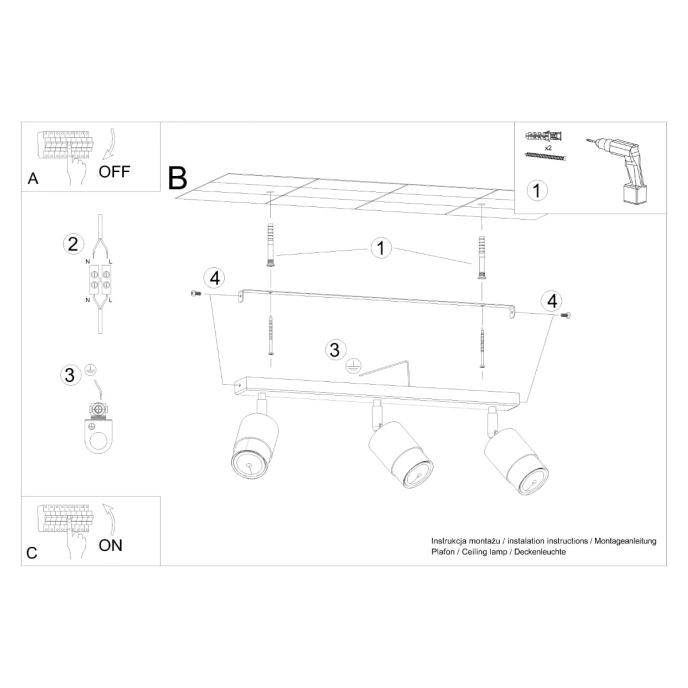 Plafondlamp NERO 3 zwart/goud