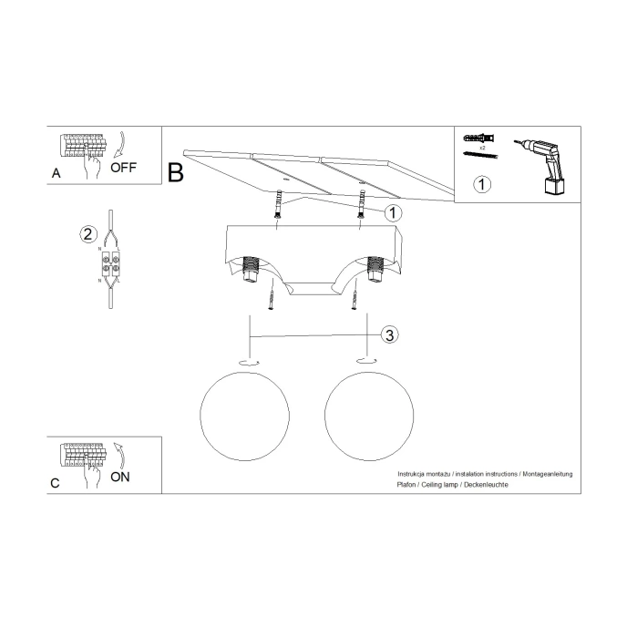 Plafondlamp BULBO 2 naturel hout